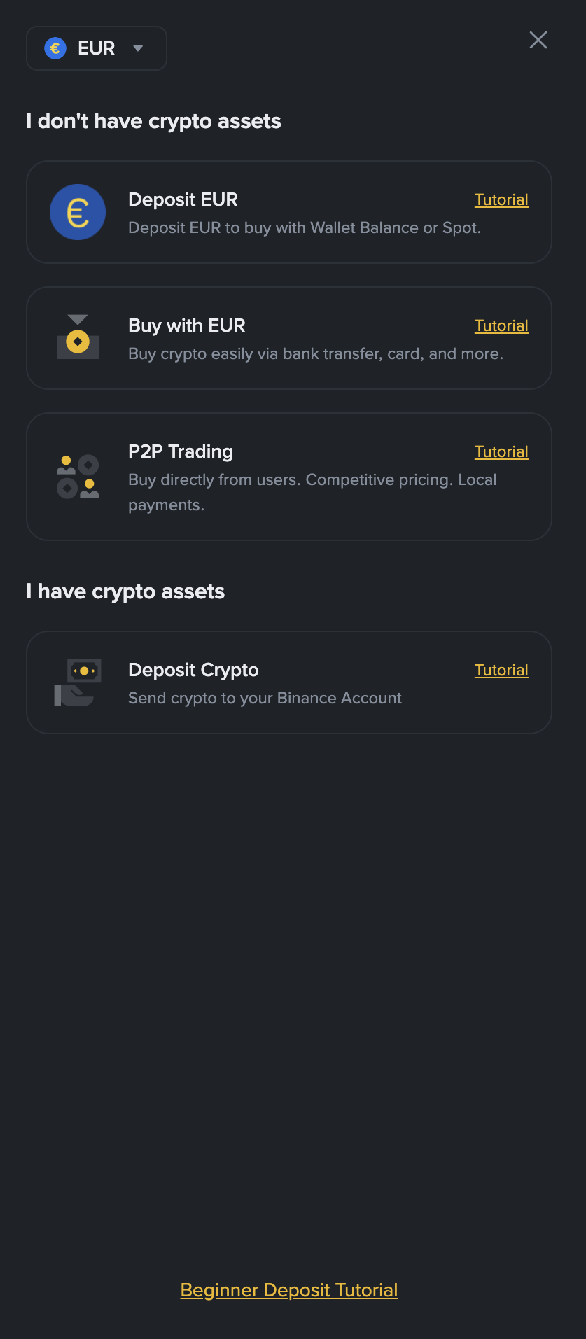 Binance – výber Deposit EUR