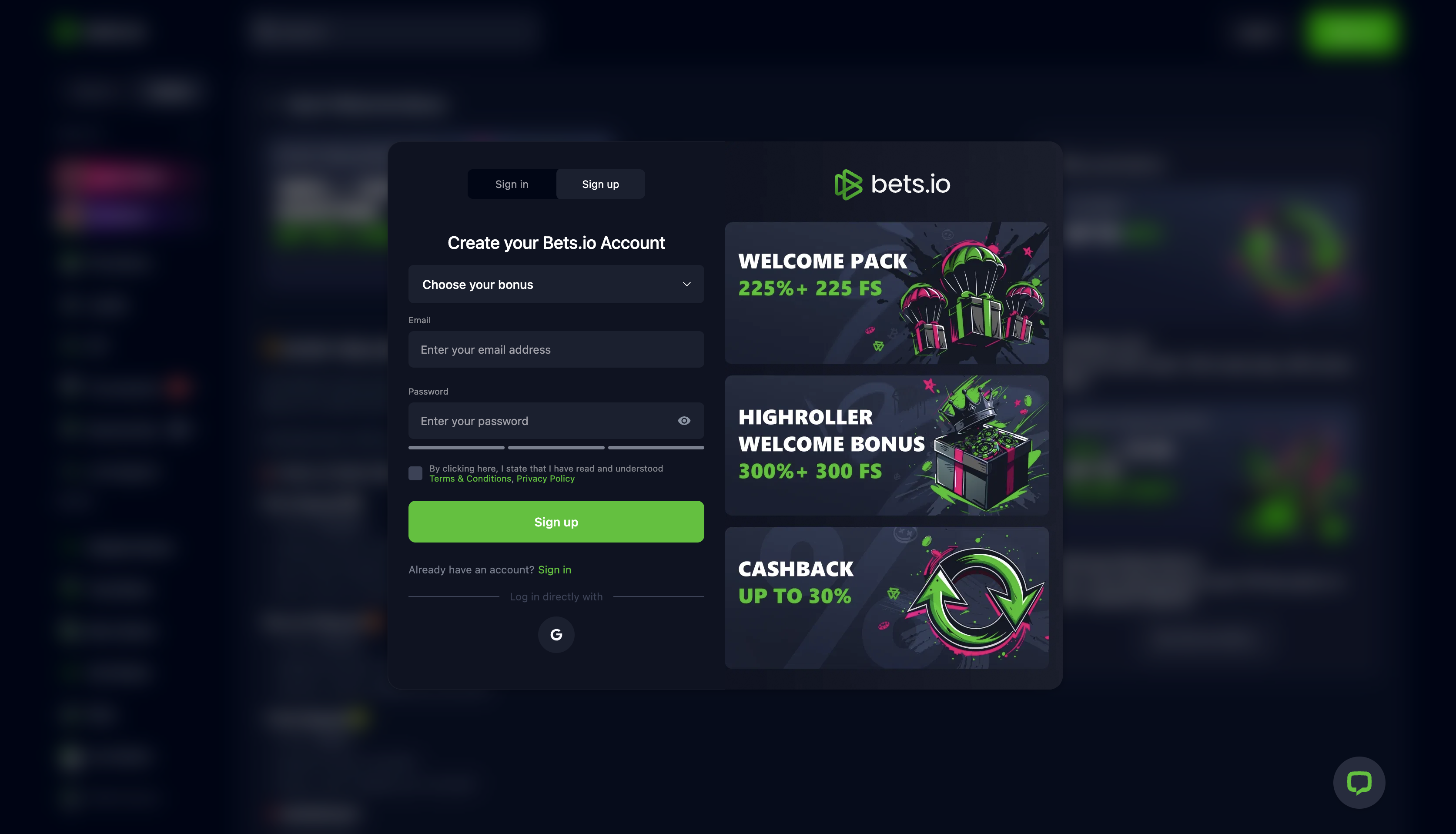 Registrácia – výber bonusu 1