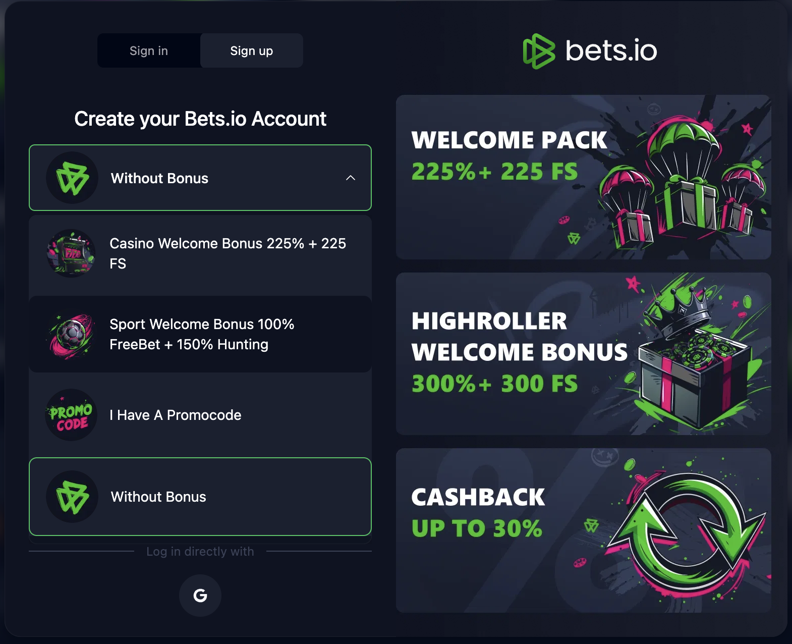 Registrácia – výber bonusu 2